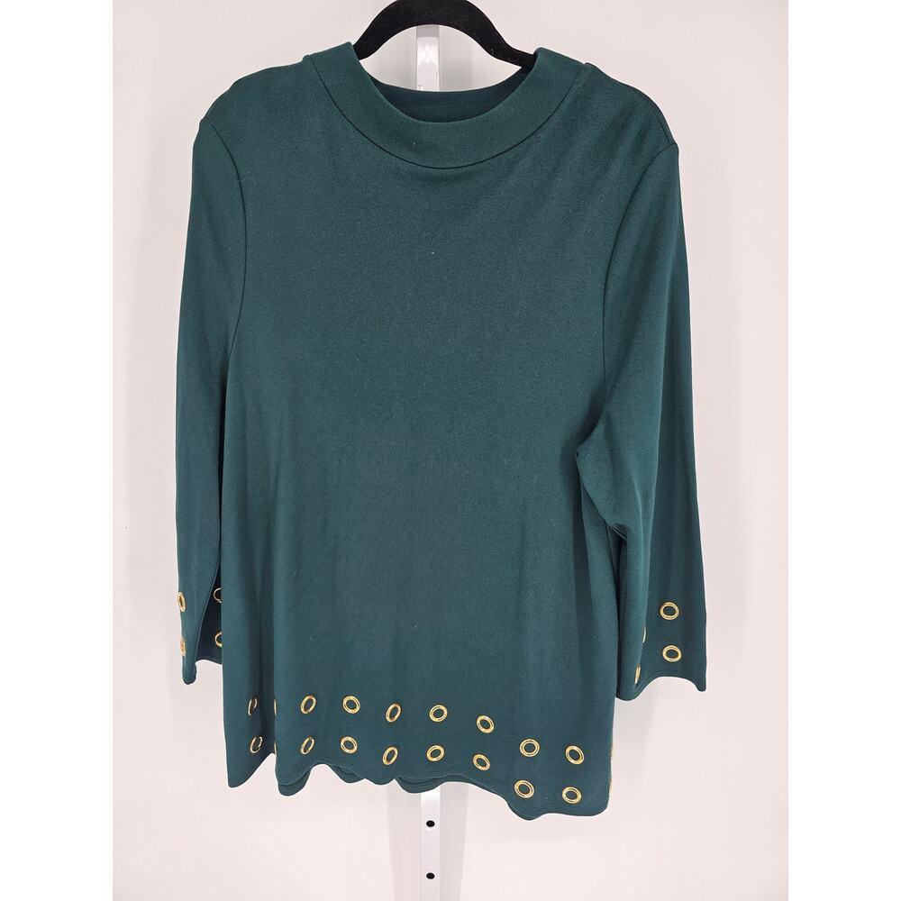 By Chico's Women's Round Neck Rayon Blend Long Sleeve Casual Green Top Size 3